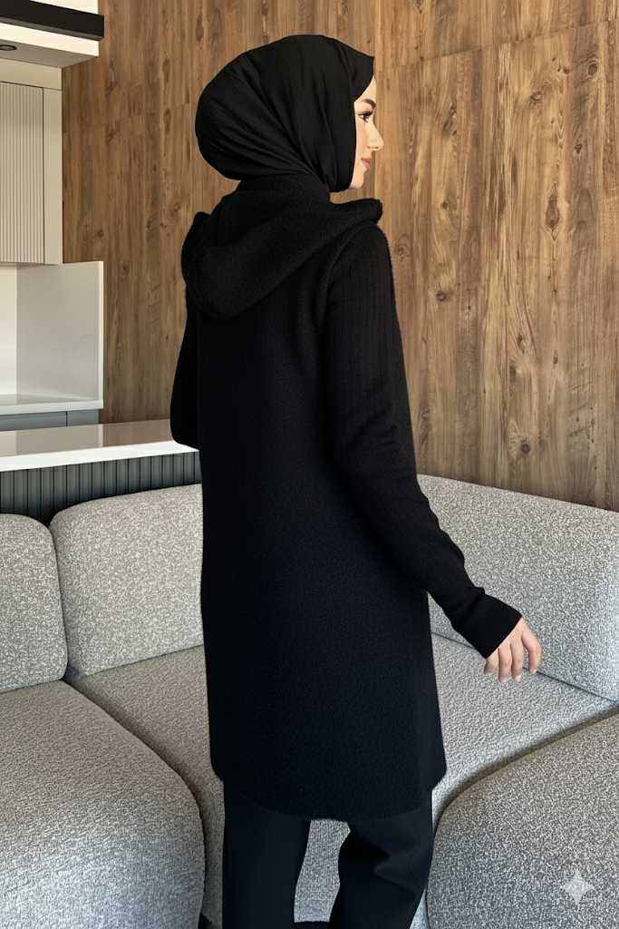 Kolsuz Fermuarlı Yumoş Tesettür Triko Yelek