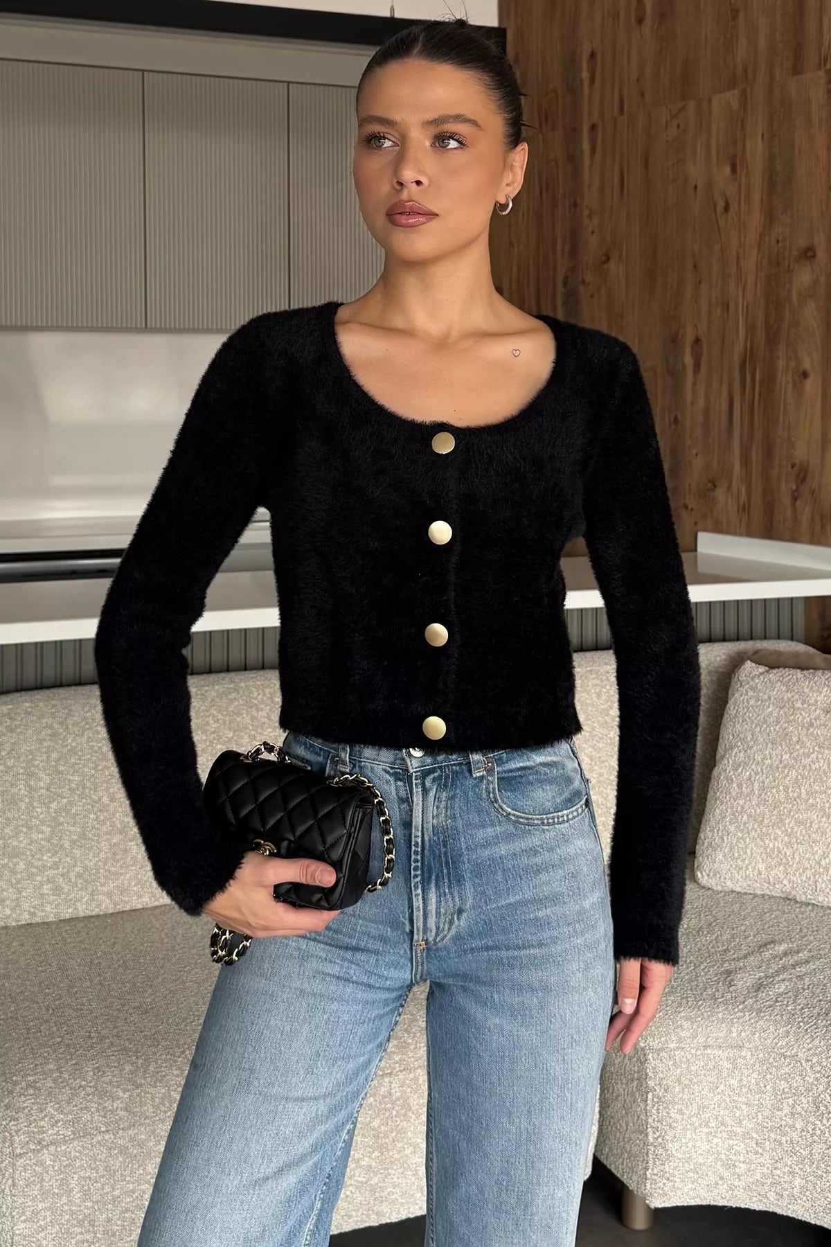 Şardonlu Kadın Crop Top Triko Hırka