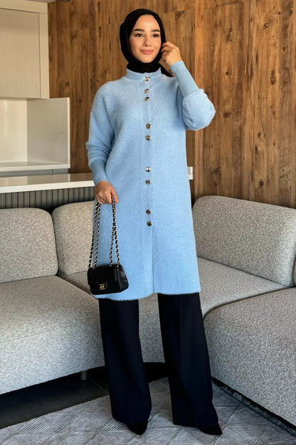 Gold Düğmeli Tesettür Yumoş Triko Hırka