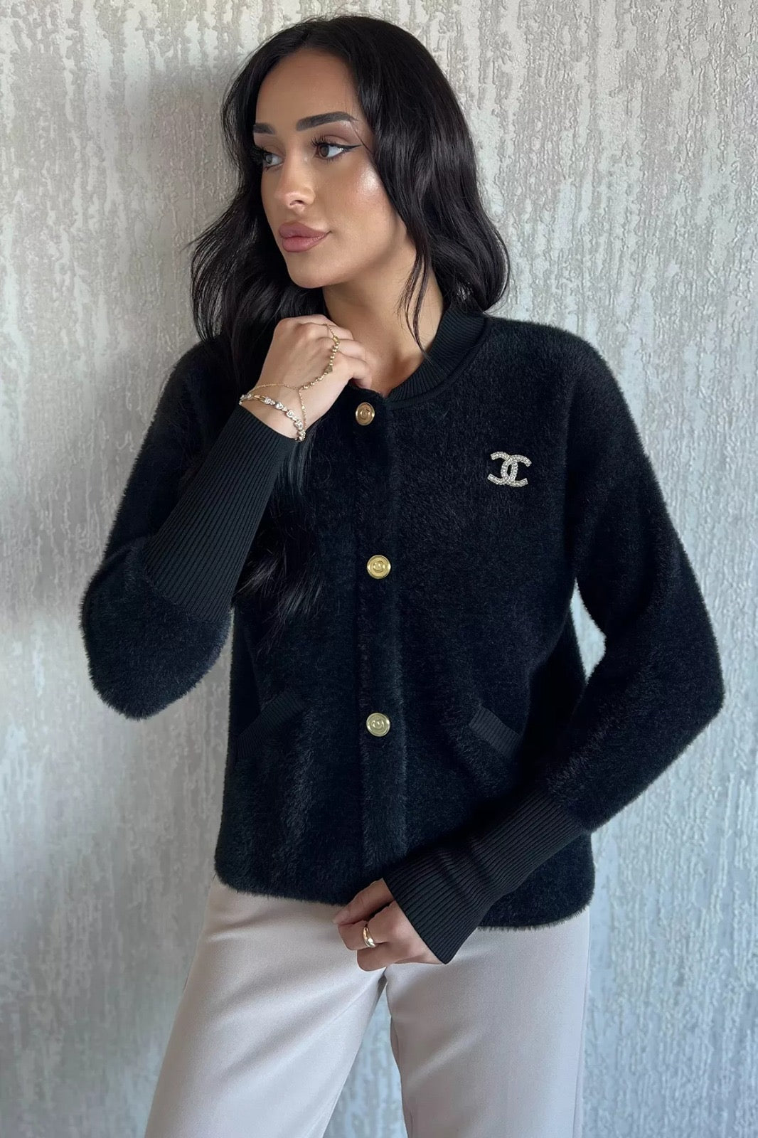 Broşlu Şardonlu Triko Ceket