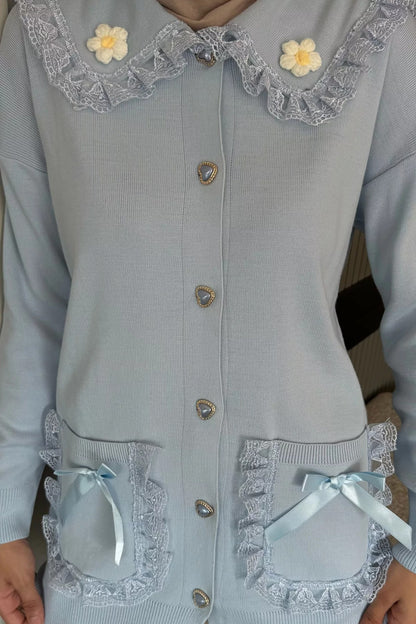 Papatya Figürlü Fistolu Tesettür Triko Hırka