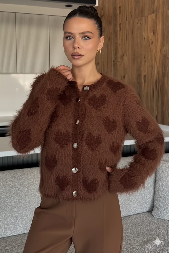 Kadın Ön Düğmeli Sakallı Triko Ceket