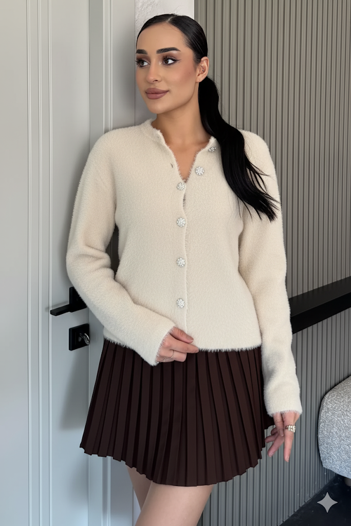 Yumoş İplik Kadın Sakallı Triko Ceket