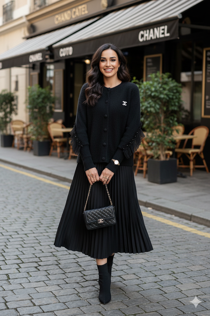 Kadın Broş Detaylı Sırt Fistolu Yumoş Triko Ceket