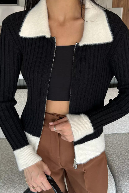 Gömlek Yaka Fermuarlı Triko Hırka