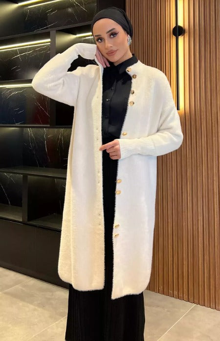 Metal Düğmeli Angora hırka