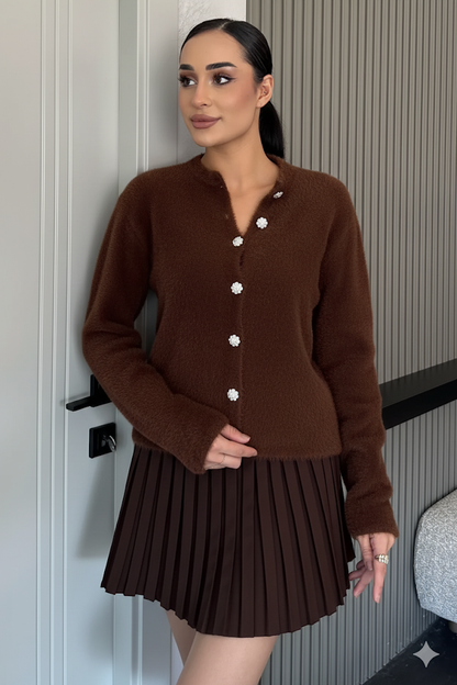 Yumoş İplik Kadın Sakallı Triko Ceket