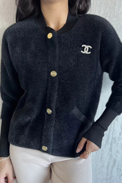 Broşlu Şardonlu Triko Ceket