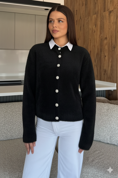 Yumoş İplik Kadın Sakallı Triko Ceket