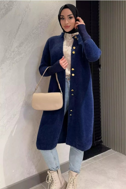 Metal Düğmeli Angora hırka