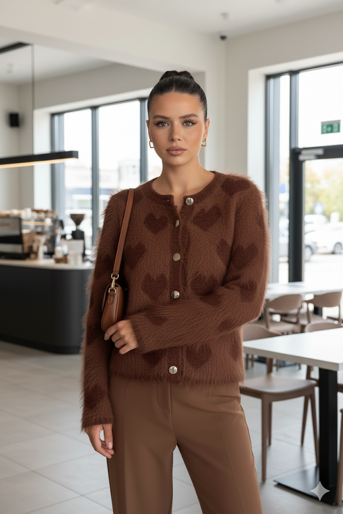 Kadın Ön Düğmeli Sakallı Triko Ceket