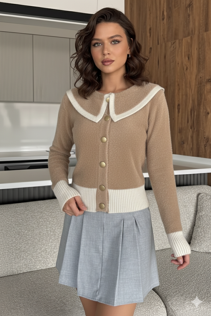 Kadın Bebe Yaka Yumoş İplik Triko Ceket