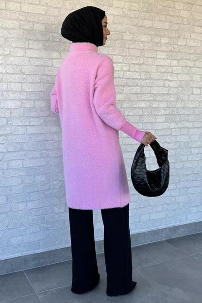 Gold Düğmeli Tesettür Yumoş Triko Hırka