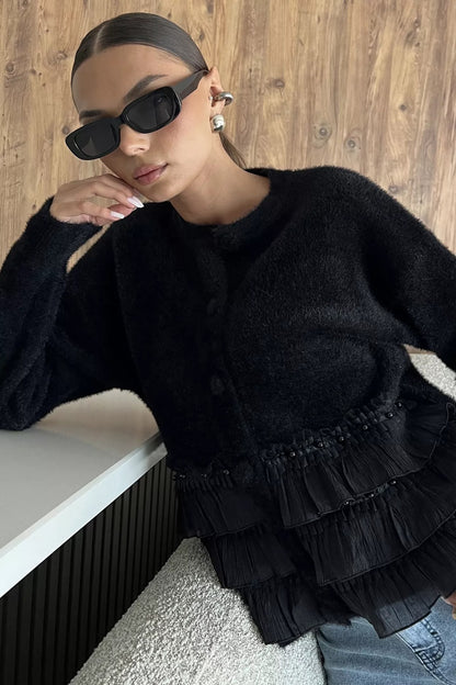 Alt Kısmı Fırfırlı Yumoş Triko Ceket