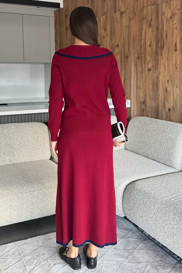 Bebe Yaka Hırka Görünümlü Bluz Etek Triko İkili Takım