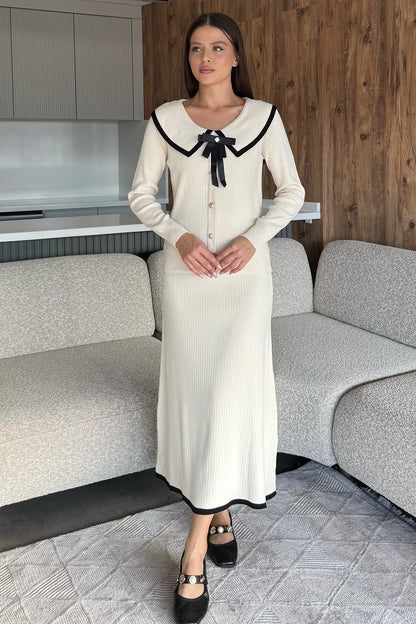 Bebe Yaka Hırka Görünümlü Bluz Etek Triko İkili Takım