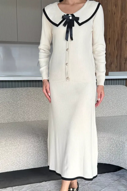 Bebe Yaka Hırka Görünümlü Bluz Etek Triko İkili Takım