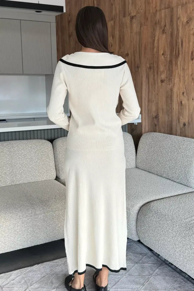 Bebe Yaka Hırka Görünümlü Bluz Etek Triko İkili Takım