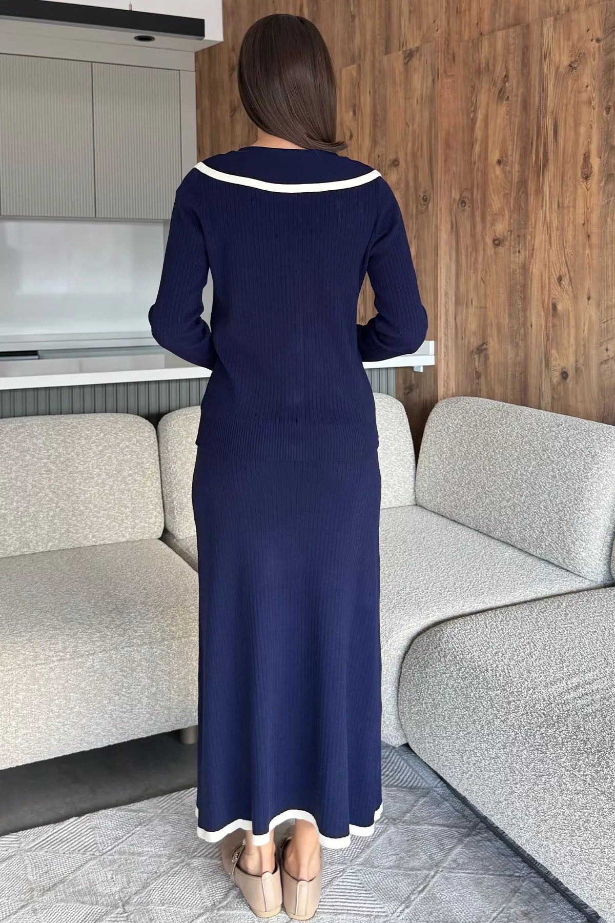 Bebe Yaka Hırka Görünümlü Bluz Etek Triko İkili Takım