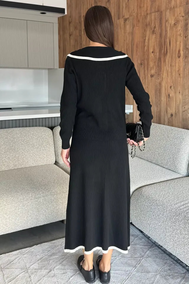 Bebe Yaka Hırka Görünümlü Bluz Etek Triko İkili Takım