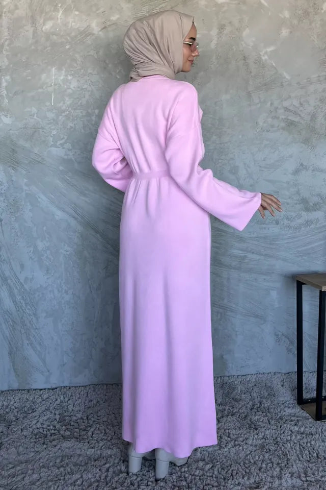 Bisiklet Yaka Çiçek Figürlü Tesettür Triko Elbise