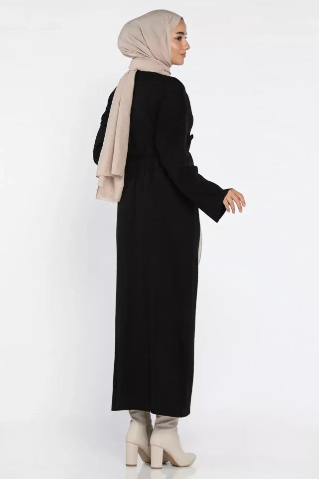 Bisiklet Yaka Çiçek Figürlü Tesettür Triko Elbise