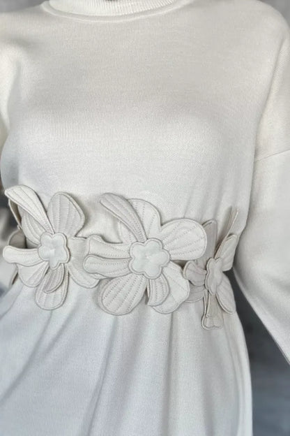 Bisiklet Yaka Çiçek Figürlü Tesettür Triko Elbise