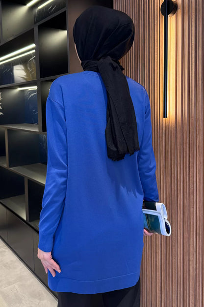 Bisiklet Yaka Çiçek Figürlü Tesettür Triko Tunik