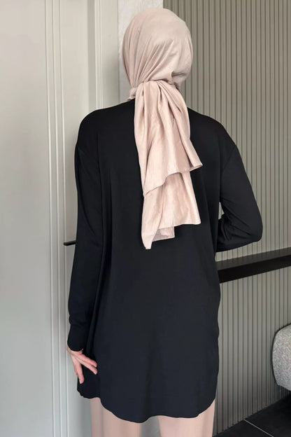 Bisiklet Yaka Çiçek Figürlü Tesettür Triko Tunik