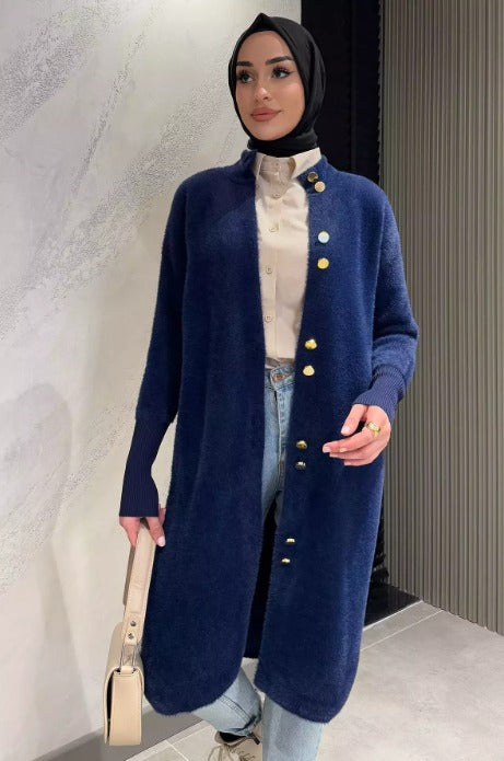 Metal Düğmeli Angora hırka