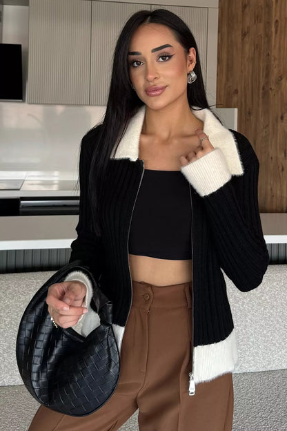 Gömlek Yaka Fermuarlı Triko Hırka