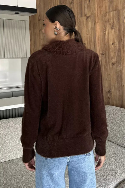 Cep Boncuklu Şardonlu Triko Ceket