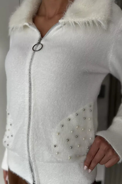 Cep Boncuklu Şardonlu Triko Ceket