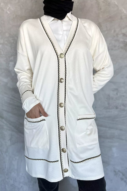 Cepli Düğme Detaylı Tesettür Triko Hırka