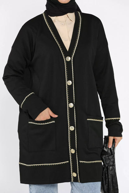 Cepli Düğme Detaylı Tesettür Triko Hırka