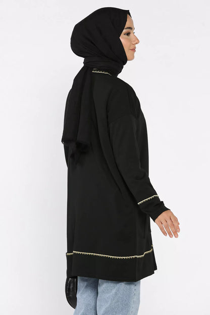 Cepli Düğme Detaylı Tesettür Triko Hırka