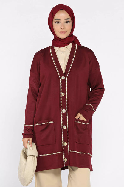 Cepli Düğme Detaylı Tesettür Triko Hırka