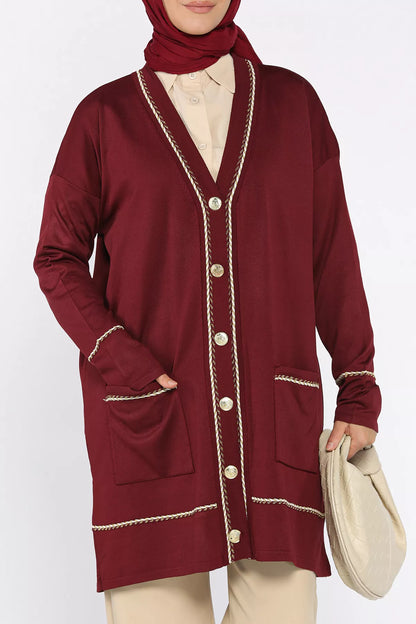 Cepli Düğme Detaylı Tesettür Triko Hırka