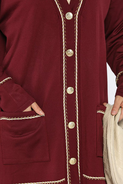 Cepli Düğme Detaylı Tesettür Triko Hırka