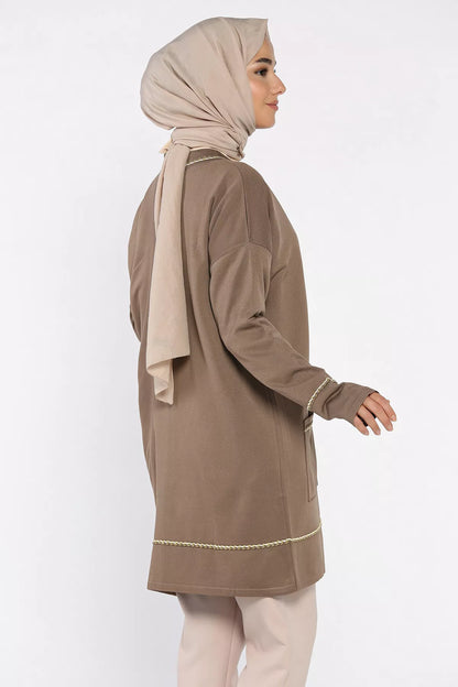 Cepli Düğme Detaylı Tesettür Triko Hırka