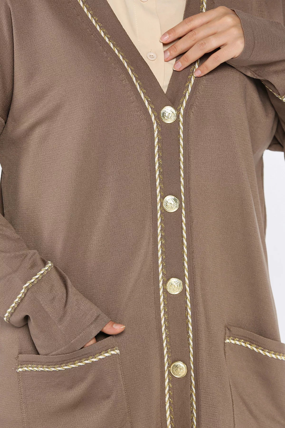 Cepli Düğme Detaylı Tesettür Triko Hırka