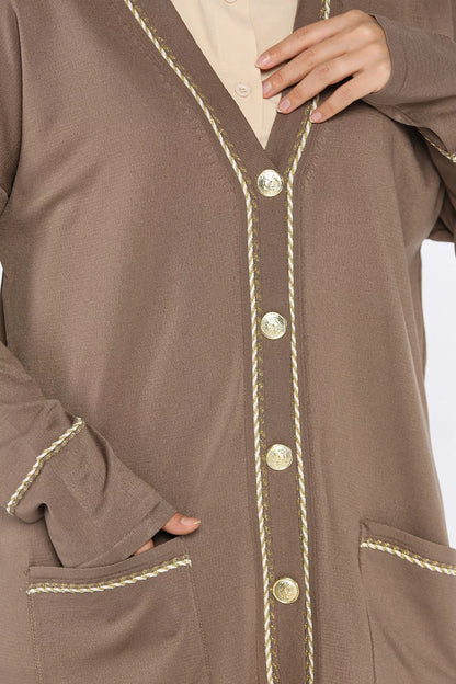 Cepli Düğme Detaylı Tesettür Triko Hırka