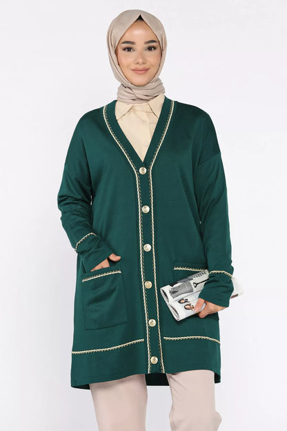 Cepli Düğme Detaylı Tesettür Triko Hırka