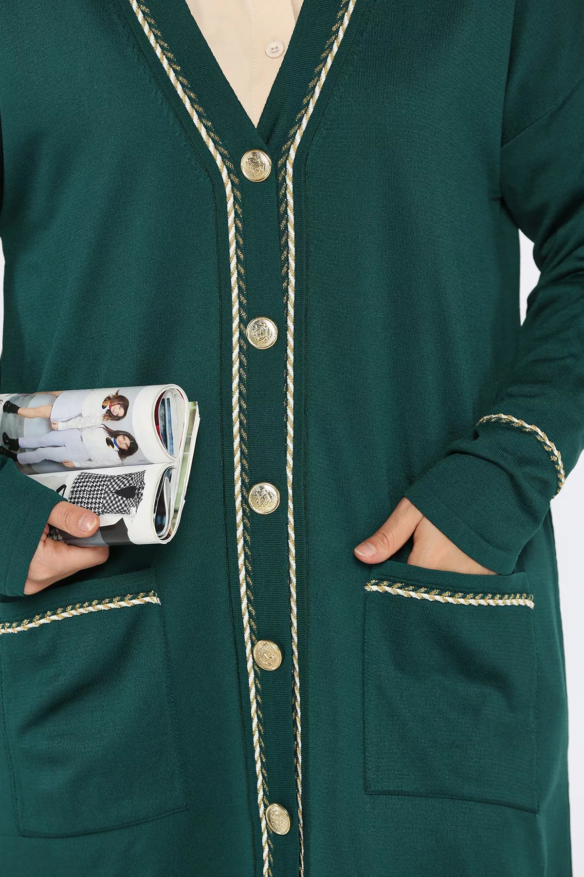 Cepli Düğme Detaylı Tesettür Triko Hırka