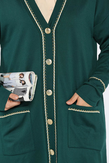 Cepli Düğme Detaylı Tesettür Triko Hırka