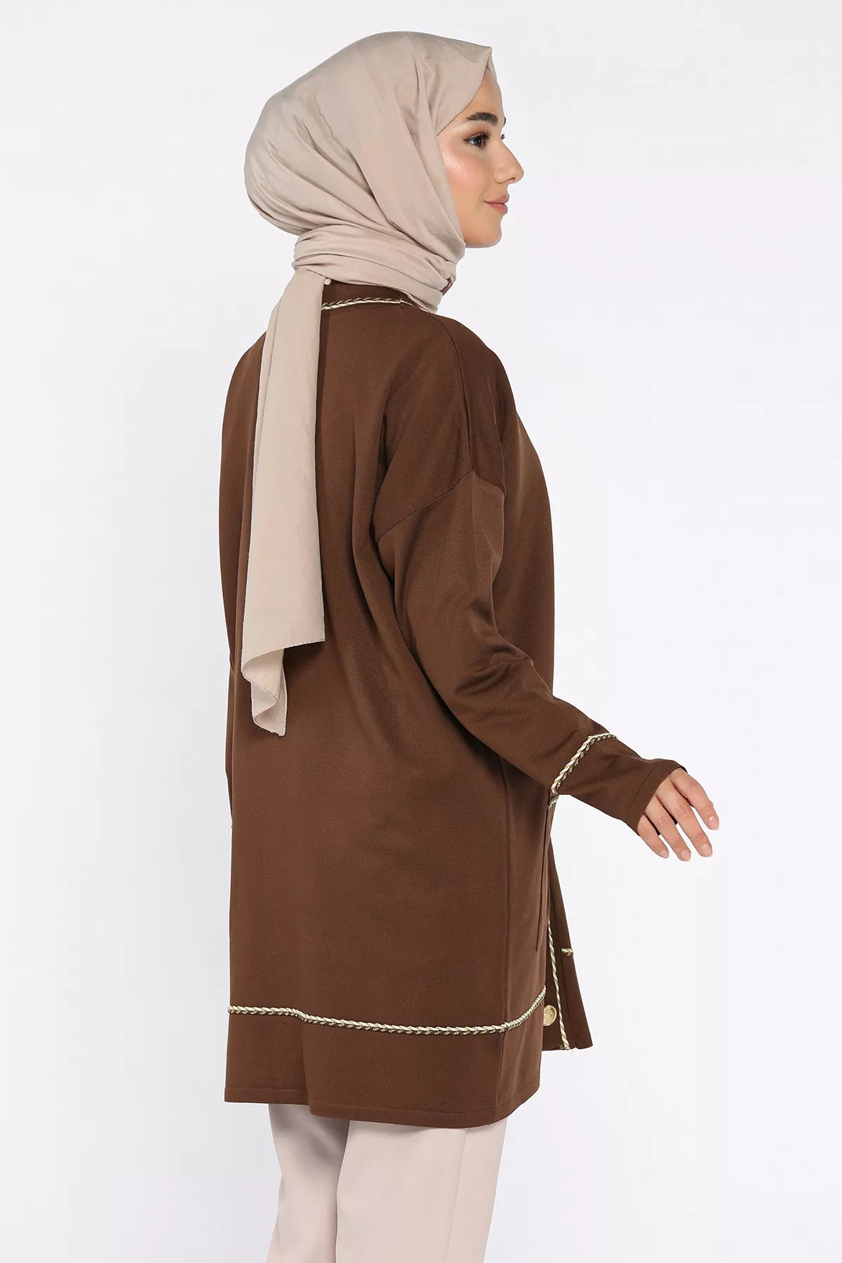 Cepli Düğme Detaylı Tesettür Triko Hırka