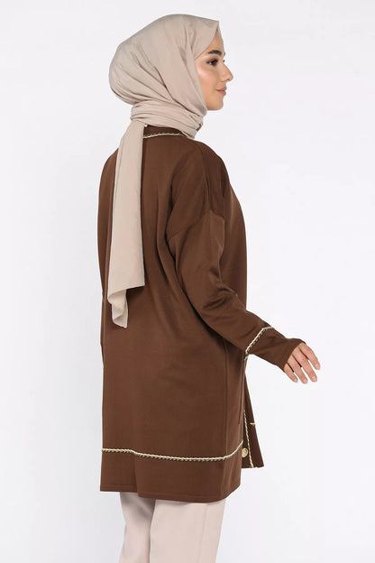 Cepli Düğme Detaylı Tesettür Triko Hırka