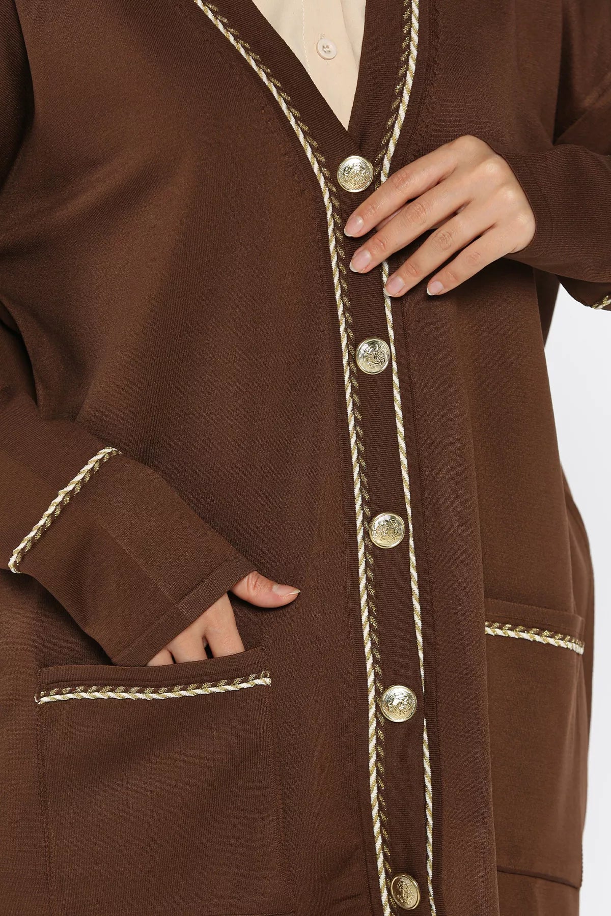 Cepli Düğme Detaylı Tesettür Triko Hırka