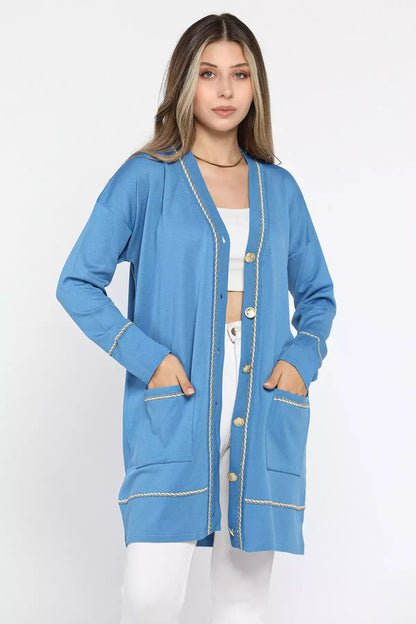 Cepli Düğme Detaylı Tesettür Triko Hırka