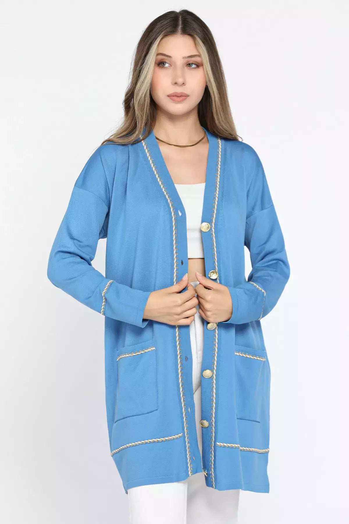 Cepli Düğme Detaylı Tesettür Triko Hırka